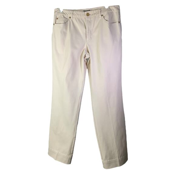 ESCADA Pants Women Sz 10 Cream Straight Leg Cotton Jean Mid-Rise Trouser Stretch